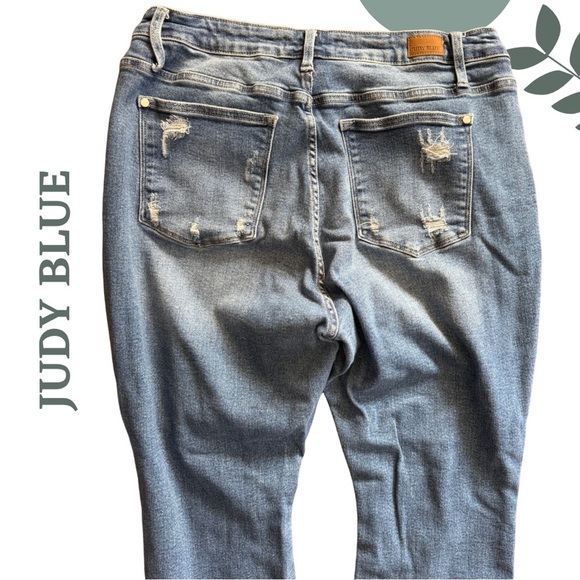 Judy Blue Distressed Rainbow Embroidered Jeans - Blue Denim Size 20W - Picture 4 of 8